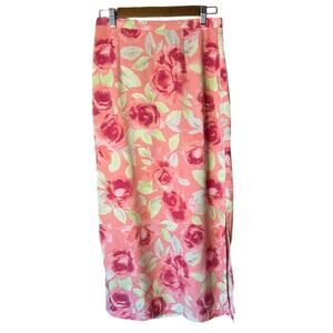 Beautiful Pink Christopher and Banks Floral Print Long Zip Maxi Skirt Size 4